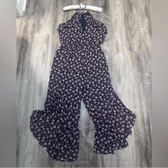 Joie Black and Pink Floral Jumpsuit L - Picture 6 of 8